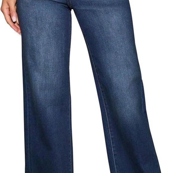 Comfortable Women's Wide Leg Jeans - High Waisted Stretch Denim with Pockets